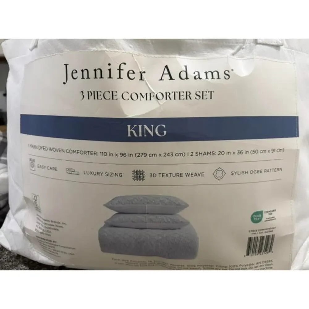 Jennifer Adams King Comforter Set 3 Piece Blue 3-piece Yarn Dyed Comforter Set